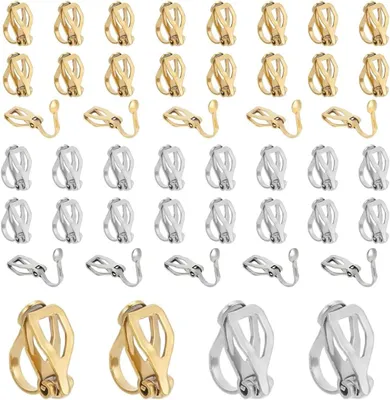 Imagen del producto de 50 clips para el lóbulo de la oreja de acero inoxidable, de forma plana y redonda, sin necesidad de perforación, accesorios para joyería, para manualidades