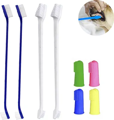 Produktbild von Weiche Zahnbürste für Hunde, Hundezahnbürste, Fingerzahnbürste, Haustierzahnbürste für Hunde (Größe 4 M + 4 Zahnbürstenköpfe)