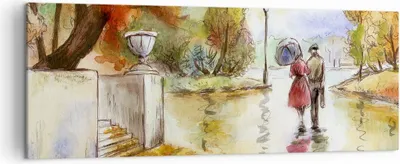 Produktbild von Bild auf Leinwand - Leinwandbild - Wetter regen herbst park - 140x50cm - Wand Bild - Wanddeko - Leinwanddruck - Bilder - Kunstdruck - Wanddekoration - Leinwand bilder - Wandkunst - AB140x50-2914