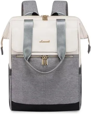 Image de Sacoche imperméable pour ordinateur portable pour femme, 17,3 pouces, beige et gris