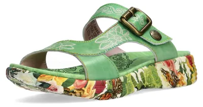 Produktbild von Laura Vita Damen Pantolette Unifarben Floral Ornament SANAO 51, Größe:39 EU, Farbe:Grün