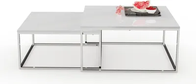 Produktbild von 2er Set Design Couchtisch MENTO weiss hochglanz 60cm Edelstahl