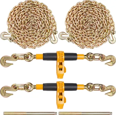 Image de Deux chaînes de levage à maillons rapides, 3/8" - 1/2", de haute performance, avec chaînes conformes à la norme G80, capacité de charge de 5443 kg