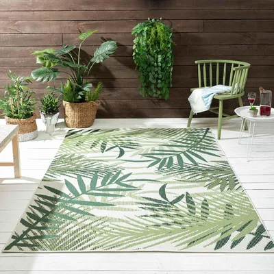 Produktbild von In- und Outdoor Flachgewebe Terrassen & Balkon Küche Teppich Palmen Design Grün