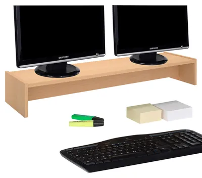Produktbild von Monitorständer ZOOM, Buche – Bildschirmerhöhung 100cm für 2 Monitore, ergonomischer Schreibtischaufsatz, Organizer für Schreibtisch