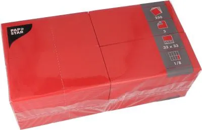 Produktbild von Servietten, 3-lagig 1/8-Falz 33 cm x 33 cm rot