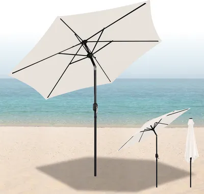 Image de Yakimz parasol Ø270cm, parasol de jardin, pliable, toile de parasol avec revêtement PA, protection UV jusqu'à UPF 50+, sans pied, beige