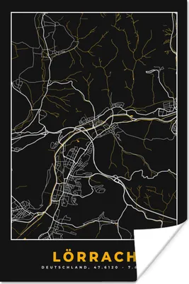Produktbild von MuchoWow® Poster Gold - Deutschland - Karte - Lörrach 120x180 cm - Kunstposter