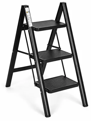 Produktbild von Klapptrittleiter aus Stahl, 3 Stufen, bis 150 kg, Schwarz, KI-generiertes Bild