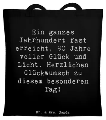 Produktbild von Mr. & Mrs. Panda dokumententasche Spruch 90. Geburtstag - Schwarz - Geschenk, Happy Birthday, herzlicher Glückwunsch, canvas tasche, Liebevolles, Geburtstagsgeschenk