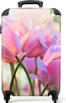 Produktbild von NoBoringSuitcases.com® Koffer Handgepäck Trolley Rollkoffer Kleine Reisekoffer mit 4 Rollen - Tulpen - Blumen - Rosa - Pflanzen - Frühling - Cabin Size < 55x40x23 cm & 55x40x20 cm - Fotokoffer - Kabinenkoffer - BoardgepäckHandgepäck Koffer 55x35x20 cm, 36L,