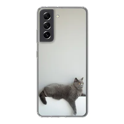 Produktbild von MuchoWow® Handyhülle Schutzhülle Hülle für Samsung Galaxy S21 FE Katze - Britisch Kurzhaar - Grau - Mädchen - Kinder - Jungen - Kinder Silikon Softcase Handy Hülle - Mobiltelefonhülle