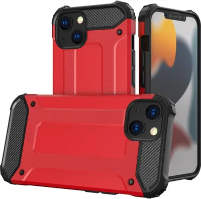 Produktbild von Mobigear Outdoor Schutzhülle für iPhone 15, Hartschalen-Rückseite, stoßfest - Rot