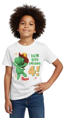 Produktbild von Spreadshirt Grisu Der Kleine Drache Geburtstagsdesign 4 Jahre Kinder T-Shirt, 110/116 (5-6 Jahre), Weiß