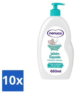 Imagen del producto de 10 unidades de jabón líquido Nenuco, aroma original, con dosificador, 650 ml, pack económico