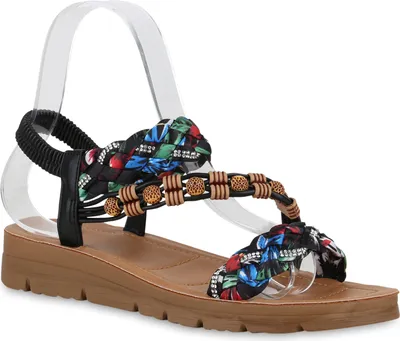 Produktbild von VAN HILL Damen Riemchensandalen Sandalen Prints Strass Zierperlen Schuhe 840960, Farbe: Schwarz, Größe: 38