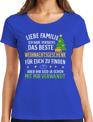 Produktbild von Liebe Familie bestes Weihnachtsgeschenk lustig verwandt Spruch Damen T-Shirt, Blau, XL