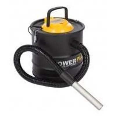A black ash vacuum cleaner with a yellow lid and a silver nozzle is shown against a white background.