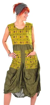 Produktbild von Kleid Trägerkleid Maxikleid Abendkleid Sommerkleid Strandkleid Kleider Ärmellos Ethno Goa Nepal : grün Farbe: Grün