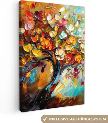 Produktbild von MuchoWow® - Leinwandbilder - Baum - Abstrakt - Bunt - Blumen, Wandbild, Wanddeko Bilder Wohnzimmer, 20x30 cm