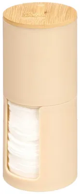 Immagine prodotto di Contenitore per batuffoli di cotone, contenitore per Cotone fioc, color beige, con coperchio, realizzato in plastica e bambù