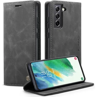 Obrázek produktu pro Obal na mobil Samsung Galaxy S21 FE 5G, skládací, z umělé kůže, šedý, s kapsou na karty a funkcí stojánku