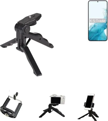 Produktbild von K-S-Trade Stativ Tisch-Ständer Dreibein Handy-Stativ Ständer kompatibel mit Samsung Galaxy S22+ Exynos Mini-Stativ Smartphone Tripod Handy-Stativ