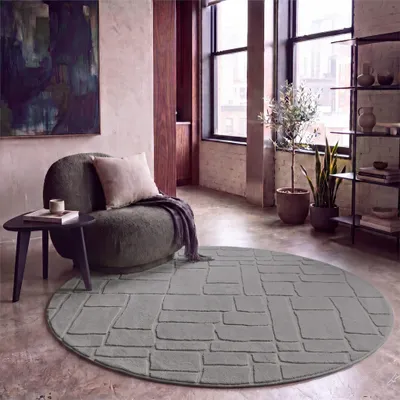 Produktbild von Paco Home Teppich Wohnzimmer Hochflor Skandi Boho Geometrisch Abstrakt Uni Waschbar 160 cm rund