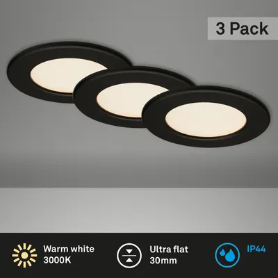 Image de Lampe LED encastrée BRILONER LEUCHTEN THIN, 6 W, 450 lm, IP44, noir mat, plastique, lot de 3, Ø 11,5 cm