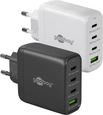 Image de Goobay 64819 Chargeur rapide multiport USB-C™ PD GaN (68 W) noir, noir - 3x ports USB-C™ (Power Delivery) et 1x port USB-A (Quick Charge)