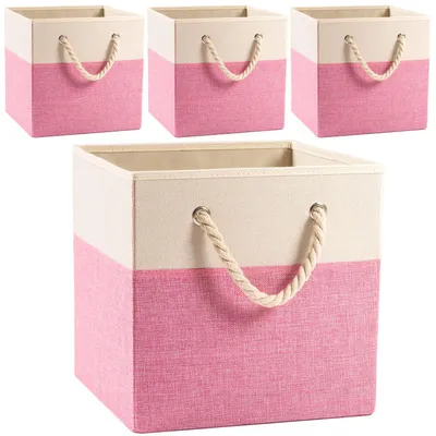 Image de Grande boîte de rangement, 33 x 33 x 33 cm, paniers de rangement, boîtes Kallax, panier de rangement pliable pour étagères avec poignées en coton