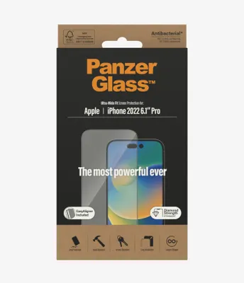 Produktbild von PanzerGlass ® Displayschutz iPhone 14 Pro | Ultra-Wide Fit m. EasyAligner, Apple, Apple - iPhone 14 Pro, Trockene Anwendung, Kratzresistent, Schockresistent, Transparent, 1 Stück(e)