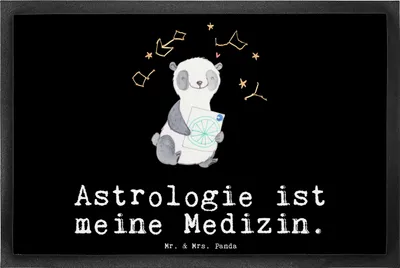 Produktbild von Mr. & Mrs. Panda Schmutzfangmatte Panda Astrologie 40 x 60 cm - Schwarz - Geschenk, fußmatte, Sauberlaufmatte, Fußabstreifer, Horoskop, Fussmatte, Bodenvorleger