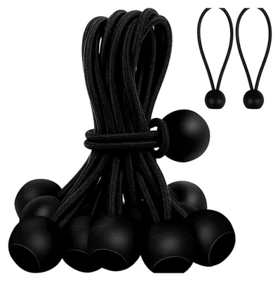 Produktbild von Bungee-Seilspanner mit Kugel für Planen und Outdoor-Ausrüstung, schwarze Gummiseile (10/15/20 cm), 30 Stück