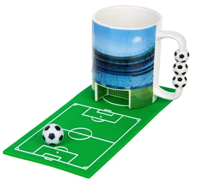 Fußball-Tasse mit Tor, Ball & Untersetzer, 300 ml