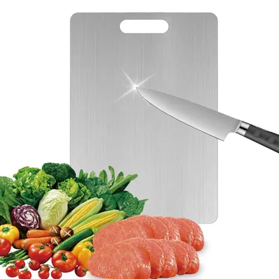 Imagen del producto de Tabla de cortar de acero inoxidable, con revestimiento de titanio, de 34 x 23 cm, de doble cara, para la cocina