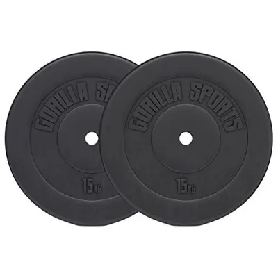 Produktbild von GORILLA SPORTS® Hantelscheiben - 30kg Set, 2x15 kg Gewichte, 30mm Bohrung, aus Kunststoff - Gewichtsscheiben, Hantelscheiben-Set, Hanteln