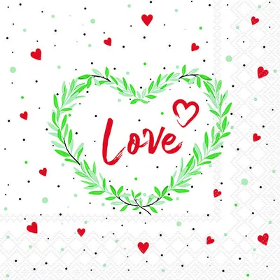 Produktbild von 20 Lunch-Servietten Love Herz Hochzeit Valentinstag Zweig weiß rot