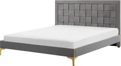 Produktbild von BELIANI Doppelbett Grau Samtstoff Stoff Holz 100 % Polyester Lattenrost 140 x 200 cm Retro-Stil