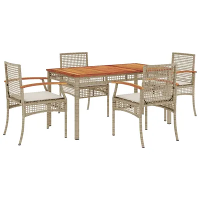 Productafbeelding van 5-delige tuinset met kussens, beige, van polyrotan
