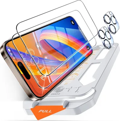 Immagine prodotto di Vetro blindato Tentoki per iPhone 16 Pro Pellicola protettiva 2×Protezione militare antigraffio Trasparente