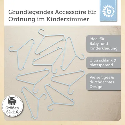 Produktbild von Bieco Kleiderbügel Kinder 8 St Trend blau | Länge ca 30cm | Baby Kleiderbügel | Kunststoff Kleiderbügel Kinder Baby | Baby Organiser Für Kleiderschrank | Kleiderbügel Baby | Baby Clothes Hangers