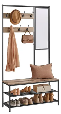 Produktbild von VASAGLE Kleiderständer, Garderobe, Garderobenständer mit Haken, Spiegel, Sitzban