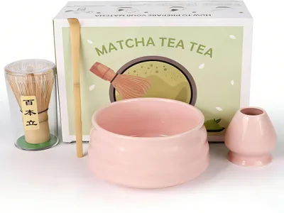 Produktbild von Matcha Komplett-Set, Japanisches Matcha-Set, Matcha-Set, Keramik, mit Schale und Bambus-Schneebesen