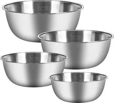 Productafbeelding van Set van 4 Roestvrij Stalen Slakommen - 07 l -12 l - 18 l - 25 l - Vaatwasmachinebestendig - Stapelbaar Kommenset