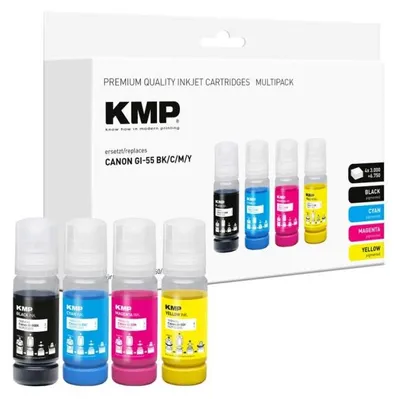 Image de KMP 1587,0005, Compatible, Cyan, Jaune, Magenta, Noir, Canon, GI55BK (6292C001), GI55C (6289C001), GI55M (6290C001), GI55Y (6291C001), 1 pièce