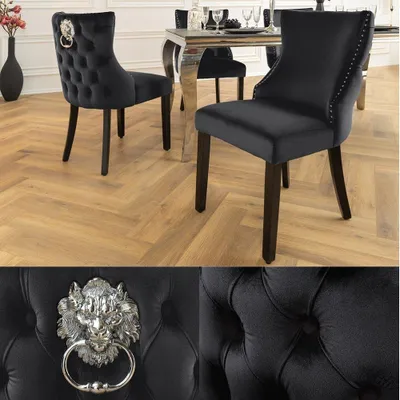 Produktbild von Edler Stuhl LEON Samt schwarz Löwenkopf Nieten Chesterfield