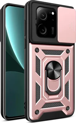 Produktbild von Hülle für Xiaomi 13T / 13T Pro / Redmi K60 Ultra mit Ring Ständer Halter Dia Kameraschutz TPU PC Hybrid Handyhülle Roségold