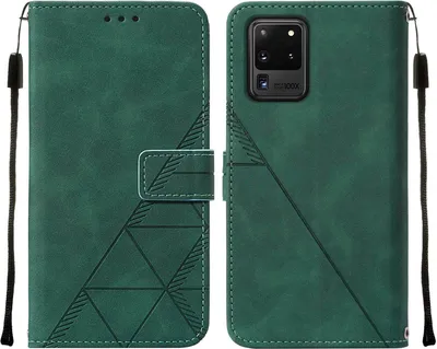 Produktbild von Galaxy S20 Ultra Hülle, Schlank Prägung Flip Leder Kartenfächer Schutzhülle mit Ständer für Samsung Galaxy S20 Ultra Grün
