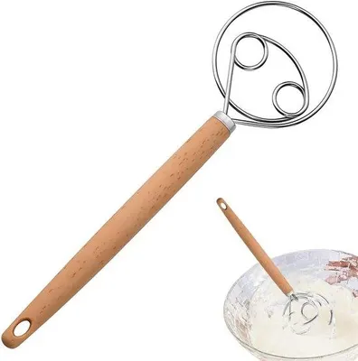 Produktbild von Teigschläger Spiralmixer aus Edelstahl - Für Brot und Gebäck - Holzgriff - 26,5 cm - Natur